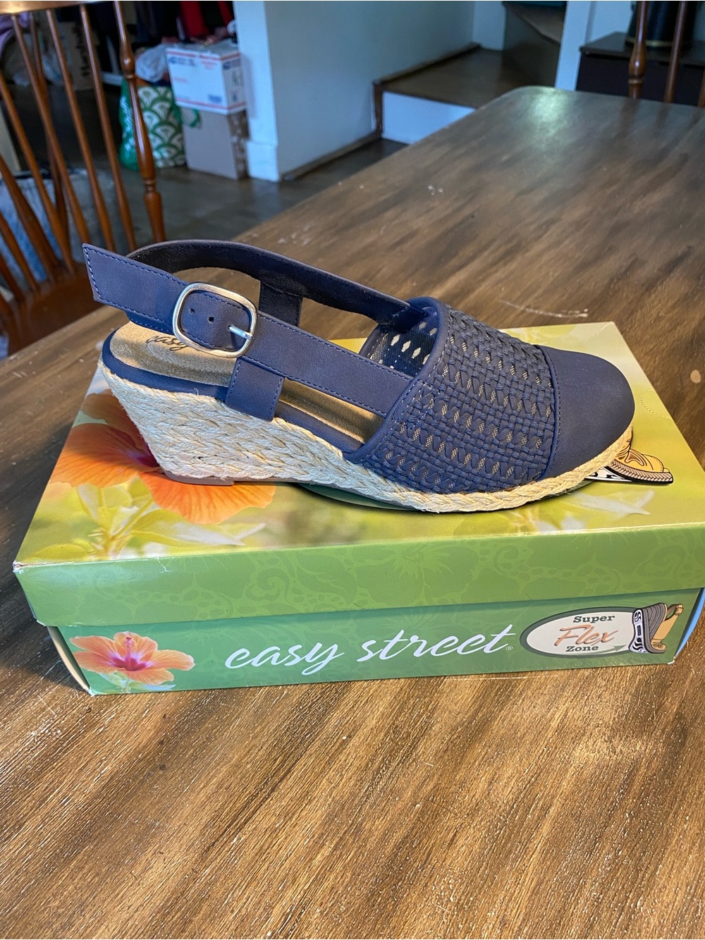 easy street Navy Woven Espadrille Wedge Slingback